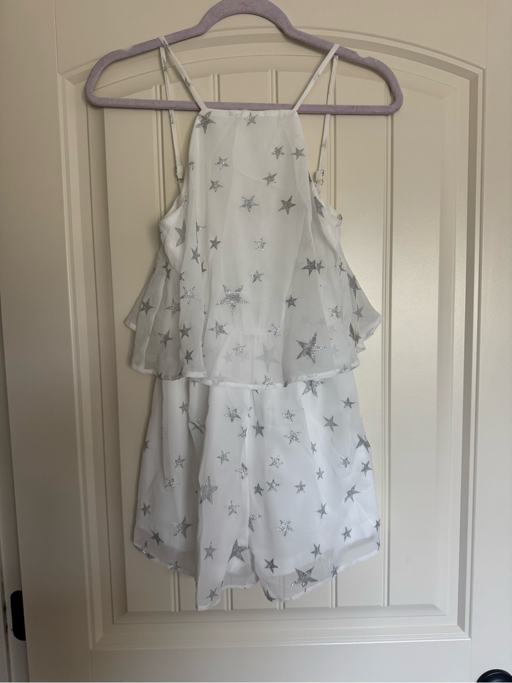 Pink Lily White Star-Print Romper with Silver Accents